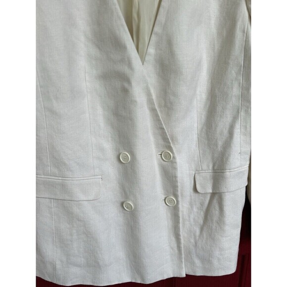 J Crew Size 12 Women’s Ivory Double Breasted Blazer Stretch 100% Linen - Picture 3 of 8